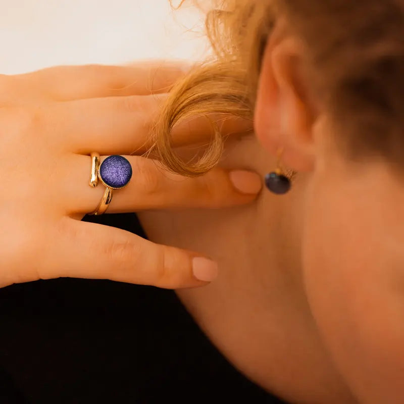 Bague jonc bague solitaire dorée violette lilalune