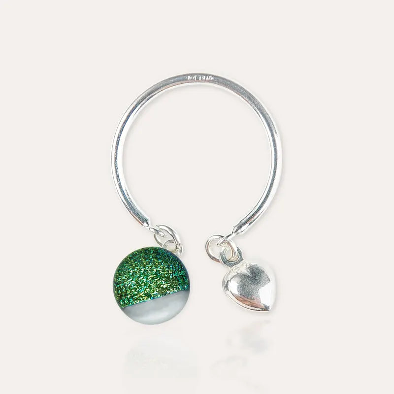 Bague pampille en argent verte orneige