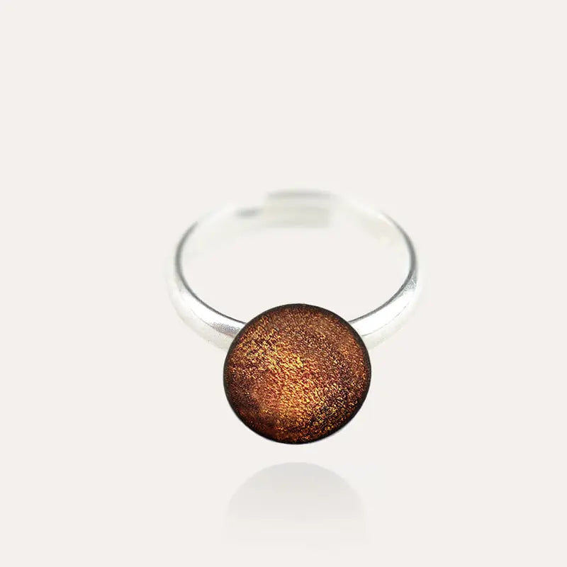 Bijou en verre sur bague solitaire en argent massif marron et orange safrane