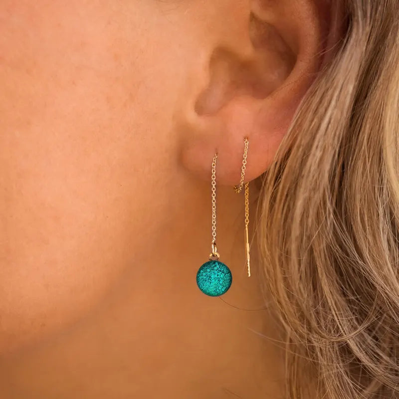 Boucles d'oreilles chaînette idée 2 trous dorées vertes emeria