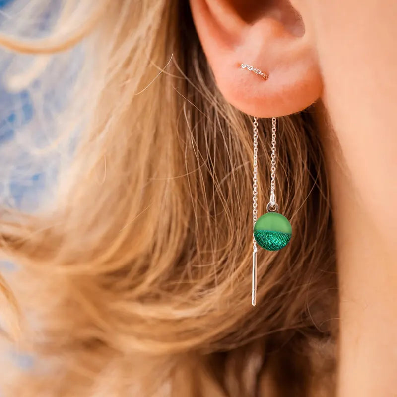 Boucles d'oreilles chainette avec chaîne en argent massif vertes avantica