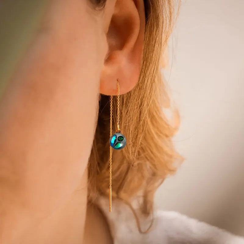 Boucles d'oreilles chaînette pour 2 trous dorées bleu voluca