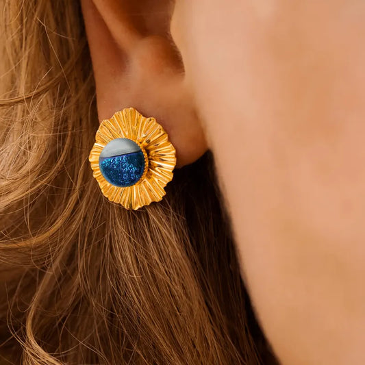 Boucles d'oreilles cratères boucle puce or bleu bleuange