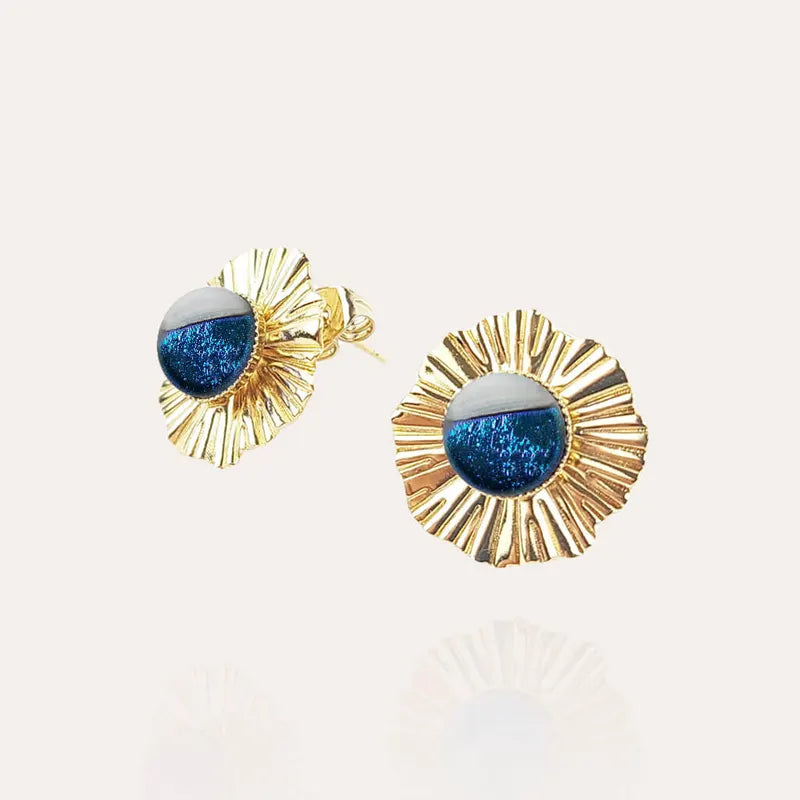Boucles d'oreilles cratères Murano plaqué or bleu bleuange