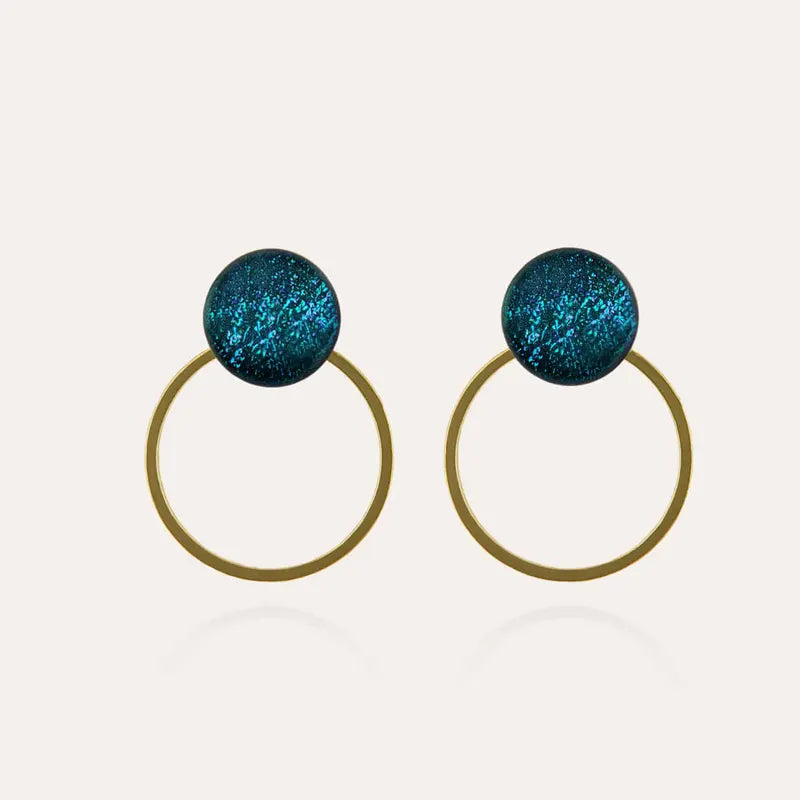 Boucles d'oreilles créoles anneau dorées bleu laga