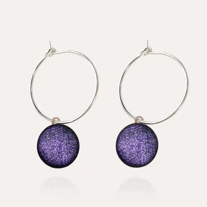 Boucles d'oreilles créoles fines en plaque pour femme, violettes lilalune