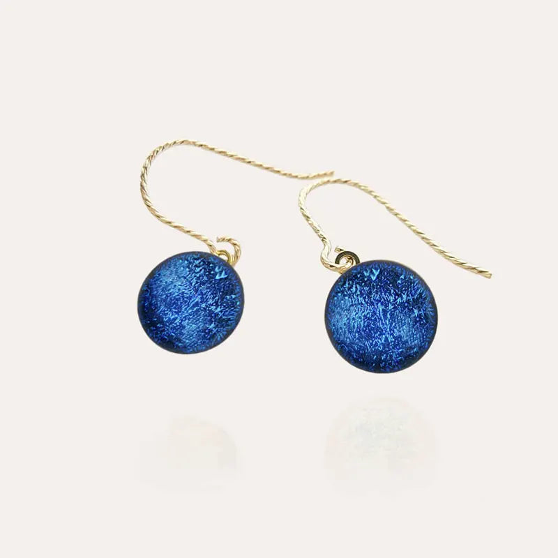 Boucles d'oreilles crochet fine pendantes dorées bleu lagonia