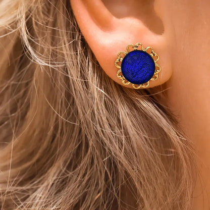 Boucles d'oreilles fleur 40 ans dorées bleu nocturnelle