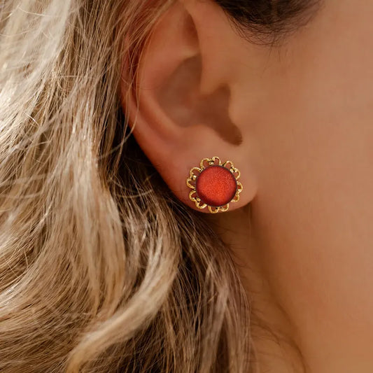 Boucles d'oreilles fleur fête des mères en or rouge flambesia