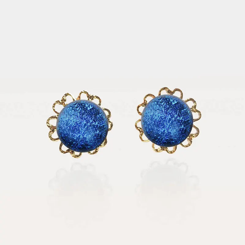 Boucles d'oreilles fleur couronne dorées bleu lagonia