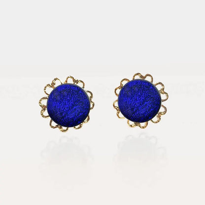 Boucles d'oreilles fleur femme simple en plaqué or bleu nocturnelle