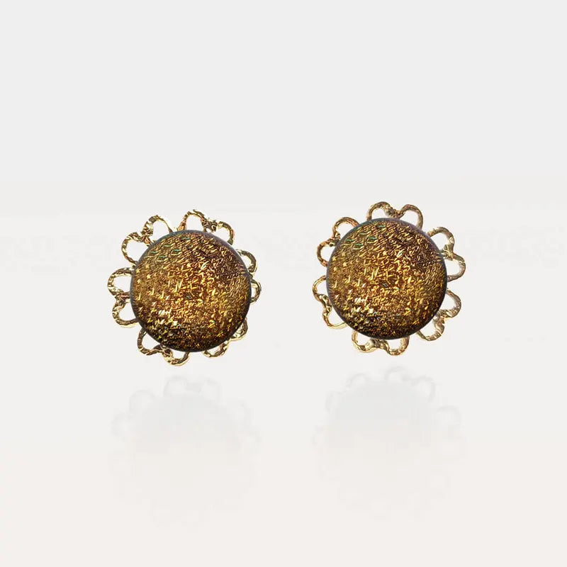 Boucles d'oreilles fleur grosse pour femme en or marron et orange alara