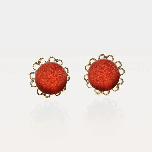 Boucles d'oreilles fleur dorées femme dorées rouge flambesia