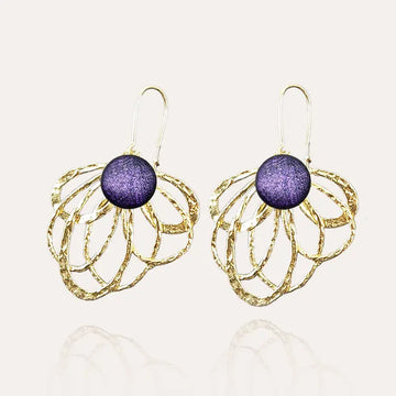 Boucles d'oreilles paon Made in France dorées violettes lilalune