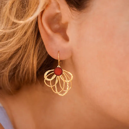 Boucles d'oreilles paon plume de or rouge flambesia