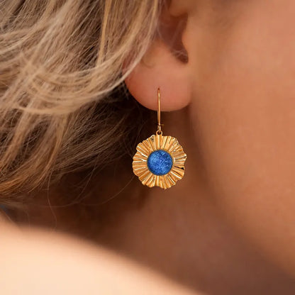 Boucles d'oreilles pendantes cratères femme pendantes dorées bleu lagonia