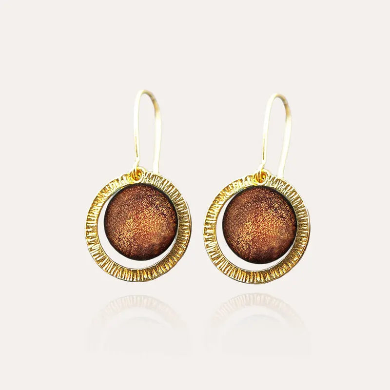 Boucles d'oreilles royales dorées marron orange, made in France safrane