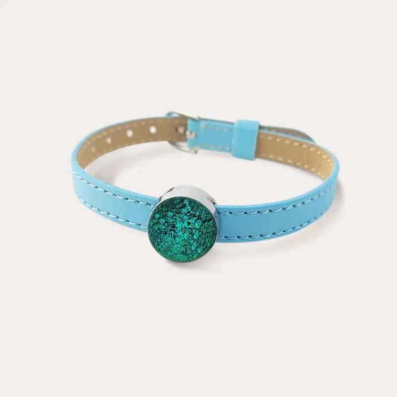 Bracelet en cuir bleu clair secret de vert emeria