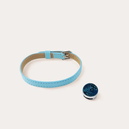 Bracelet en cuir bleu clair secret de couleur azuline