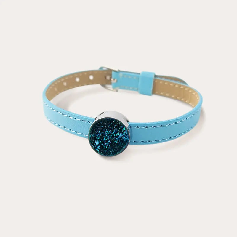 Bracelet en cuir bleu clair avec verre de Murano laga