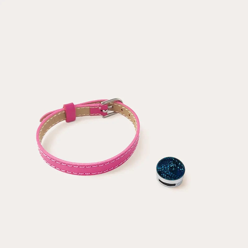 Bracelet fabrication française en cuir rose bleu azuline