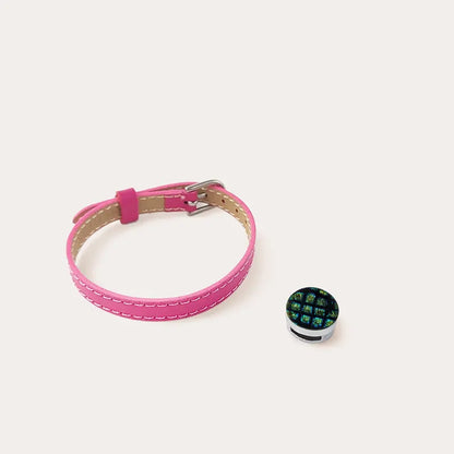 Bracelet en cuir rose avec verre vert charmella
