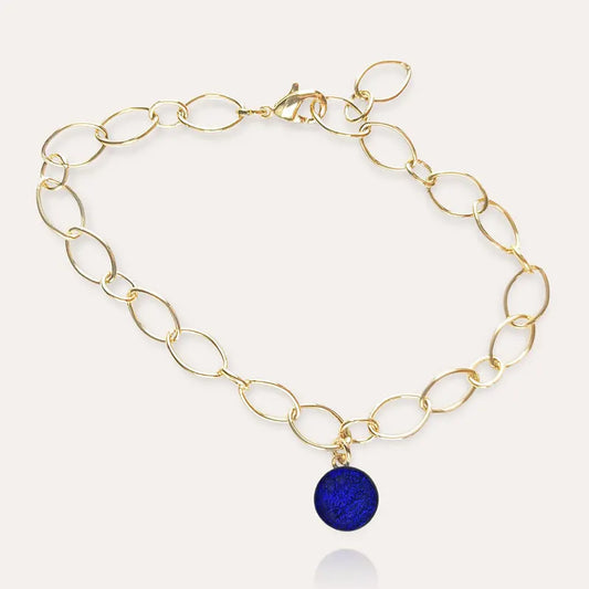 Bracelet pampille anneau femme doré bleu nocturnelle