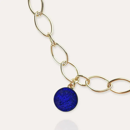 Bracelet pampille ouvert doré bleu nocturnelle