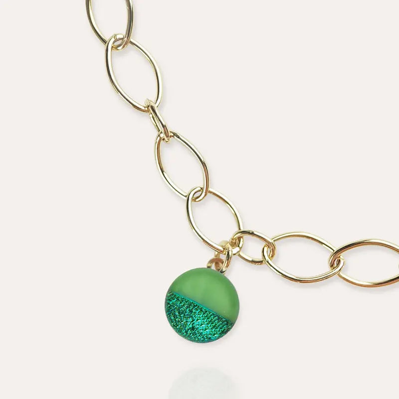 Bracelet pampille en verre breloque en  doré vert avantica