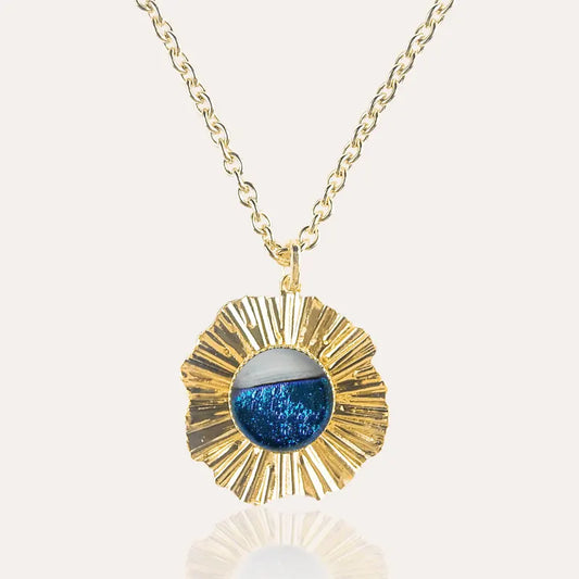 Collier cratere grand femme plaqué or bleu bleuange