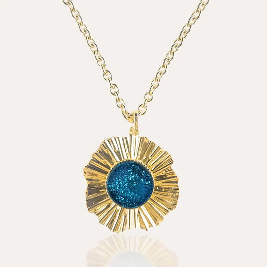 Collier cratere perles été doré bleu azuline