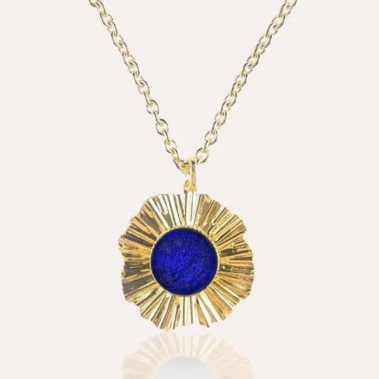 Collier cratere verre de Murano or bleu nocturnelle