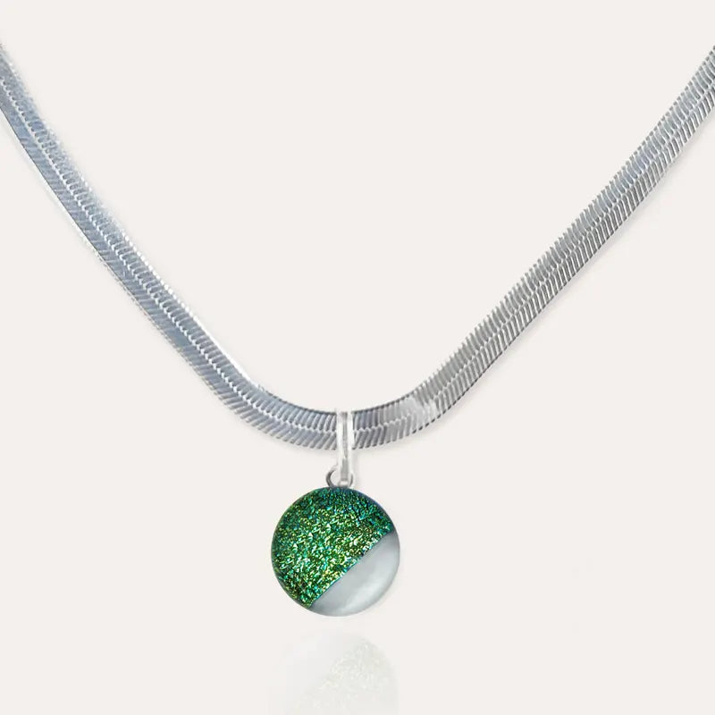 Collier harmonie fabrication française en argent massif vert orneige