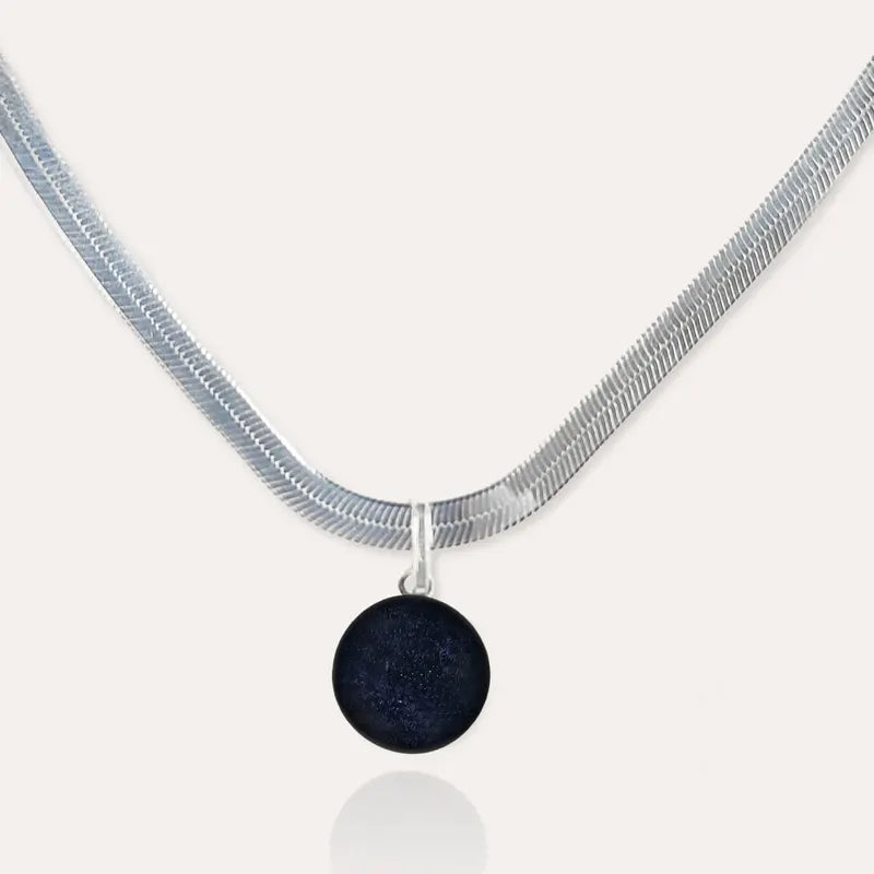 Collier harmonie perles de verre en argent massif bleu albarelle