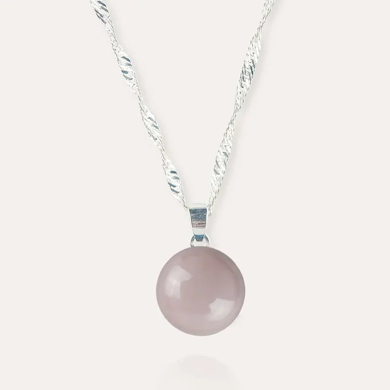 Collier torsade fin en argent rose roselite